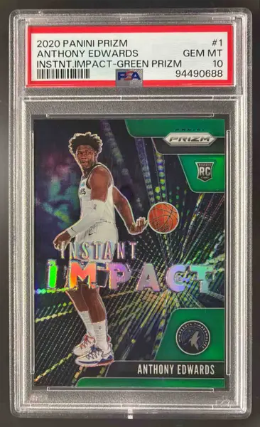 2020-21 Panini Prizm Instant Impact Prizms Green #1 Anthony Edwards RC PSA 10