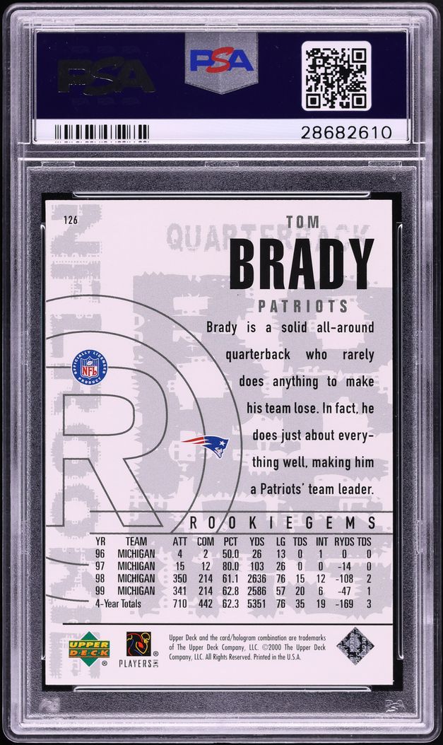 2000 Black Diamond Tom Brady ROOKIE #126 PSA 10 GEM MINT