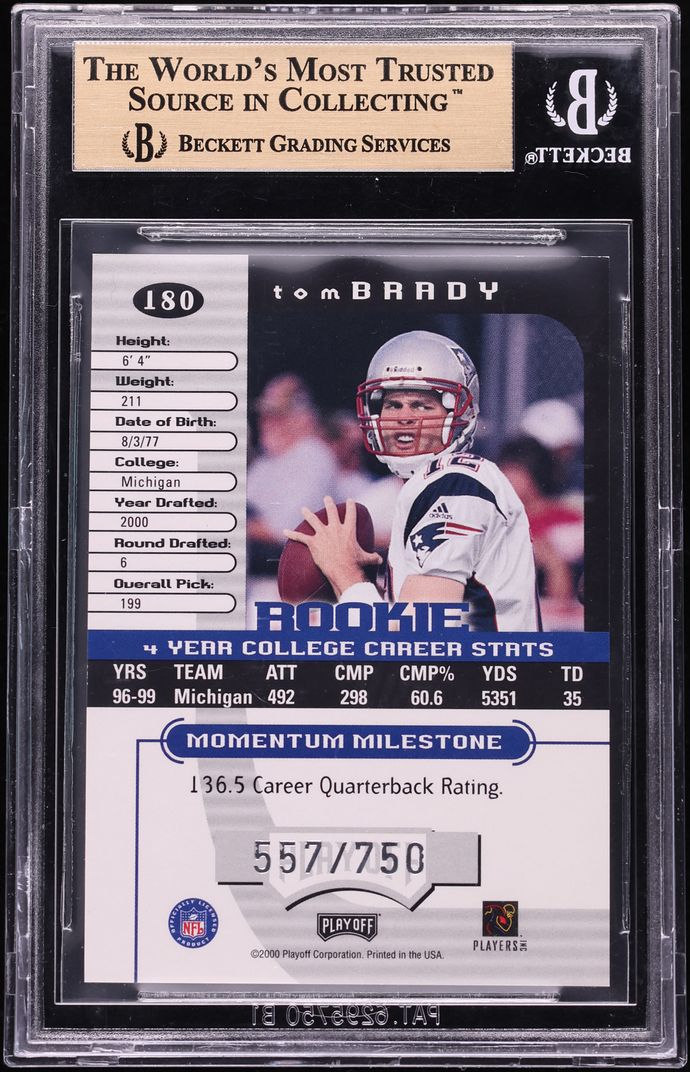 2000 Playoff Momentum Tom Brady ROOKIE /750 #180 BGS 9.5 GEM MINT