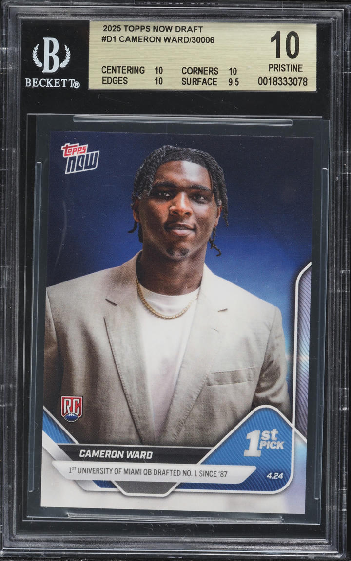 2025 Topps Now Draft Cameron Ward ROOKIE #D1 BGS 10 PRISTINE