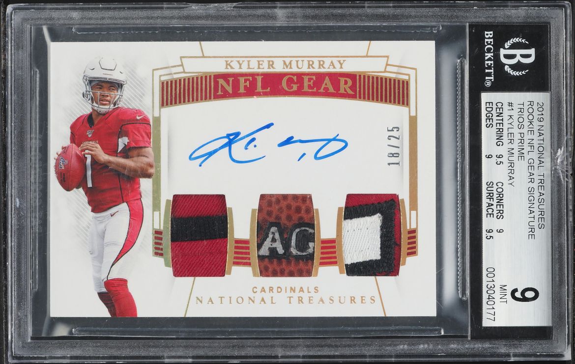 2019 National Treasure NFL Gear Trios Prime Kyler Murray ROOKIE PATCH AUTO /25 #1 BGS 9 MINT