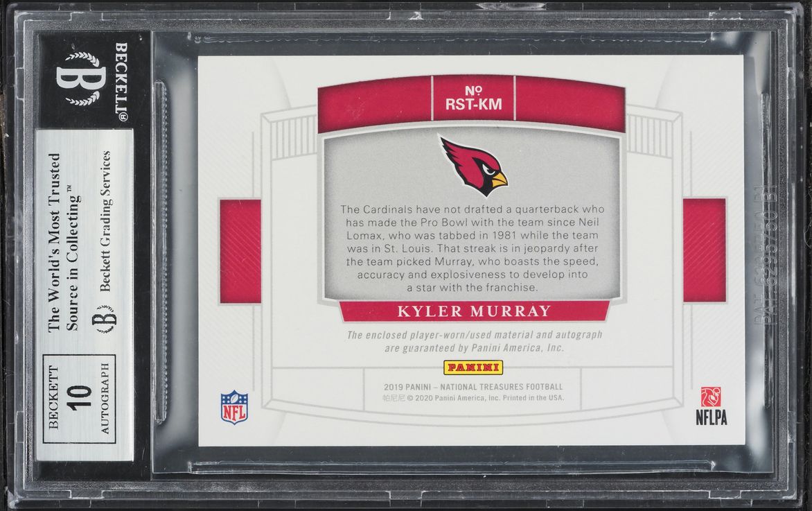 2019 National Treasure NFL Gear Trios Prime Kyler Murray ROOKIE PATCH AUTO /25 #1 BGS 9 MINT