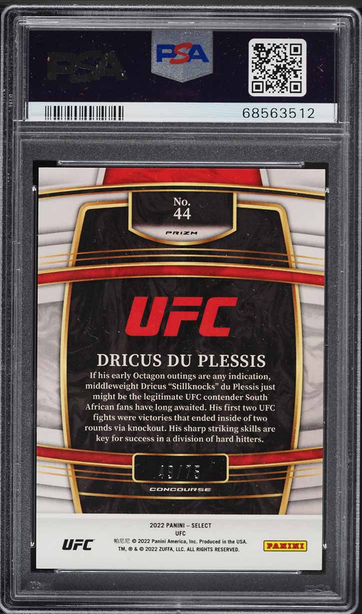 2022 Select UFC Concourse White Prizm Dricus Du Plessis ROOKIE /75 #44 PSA 9