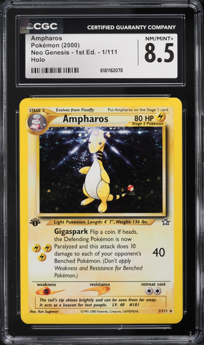 2000 Pokemon Neo Genesis 1st Edition Holo Ampharos #1 CGC 8.5 NM-MT+