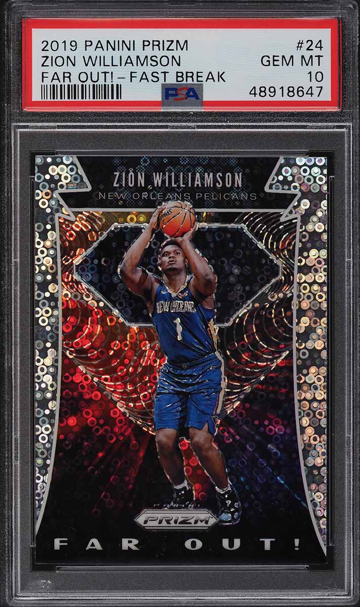 2019 Panini Prizm Far Out! Fast Break Zion Williamson ROOKIE RC #24 PSA 10 GEM - Main Image