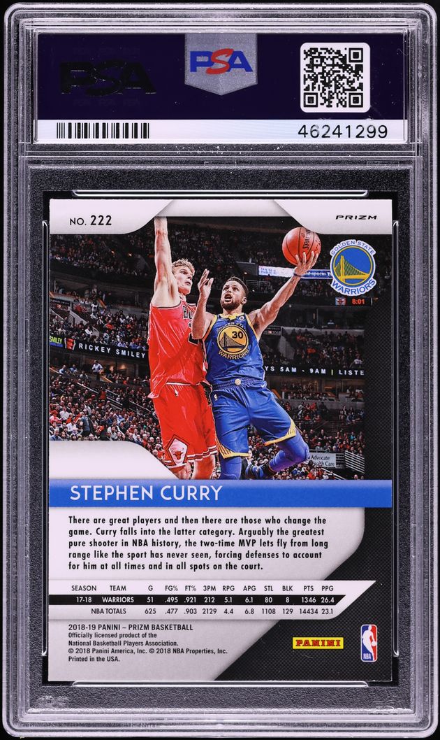 2018 Panini Prizm Silver Stephen Curry #222 PSA 10 GEM MINT