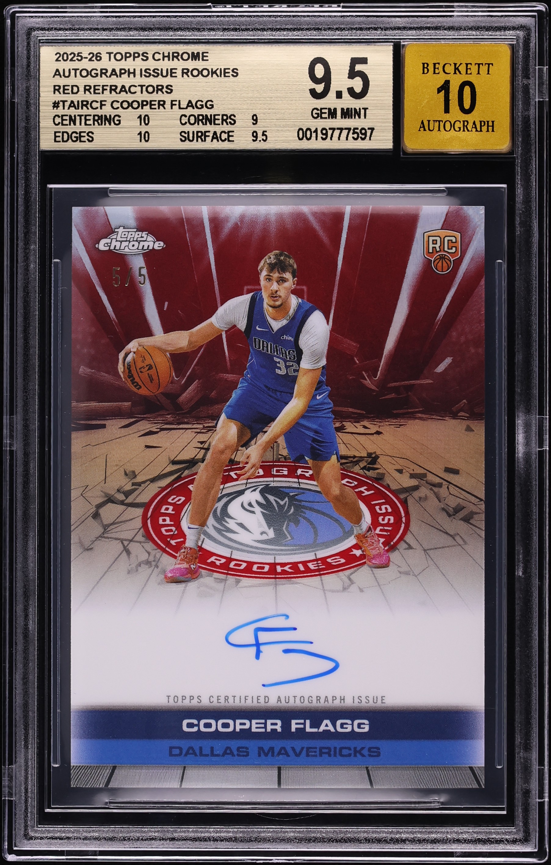 2025 Topps Chrome Autograph Issue Red Refractor Cooper Flagg 