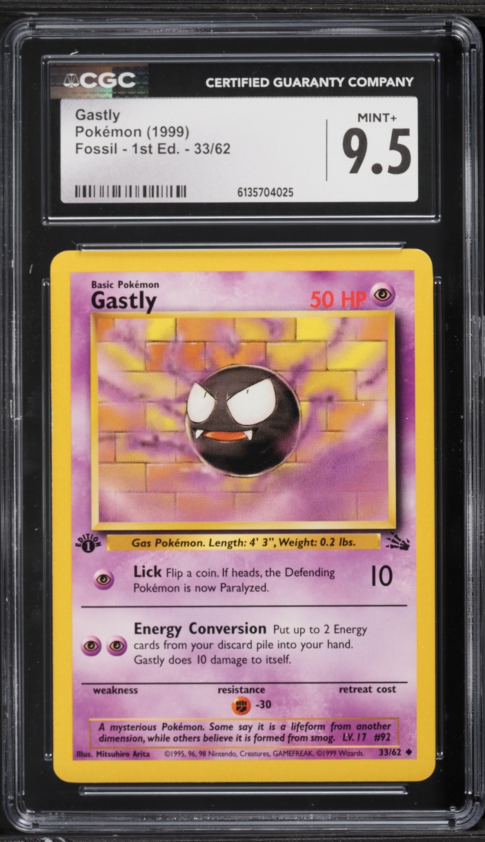 1999 Pokemon Fossil 1st Edition Gastly #33 CGC 9.5 MINT+