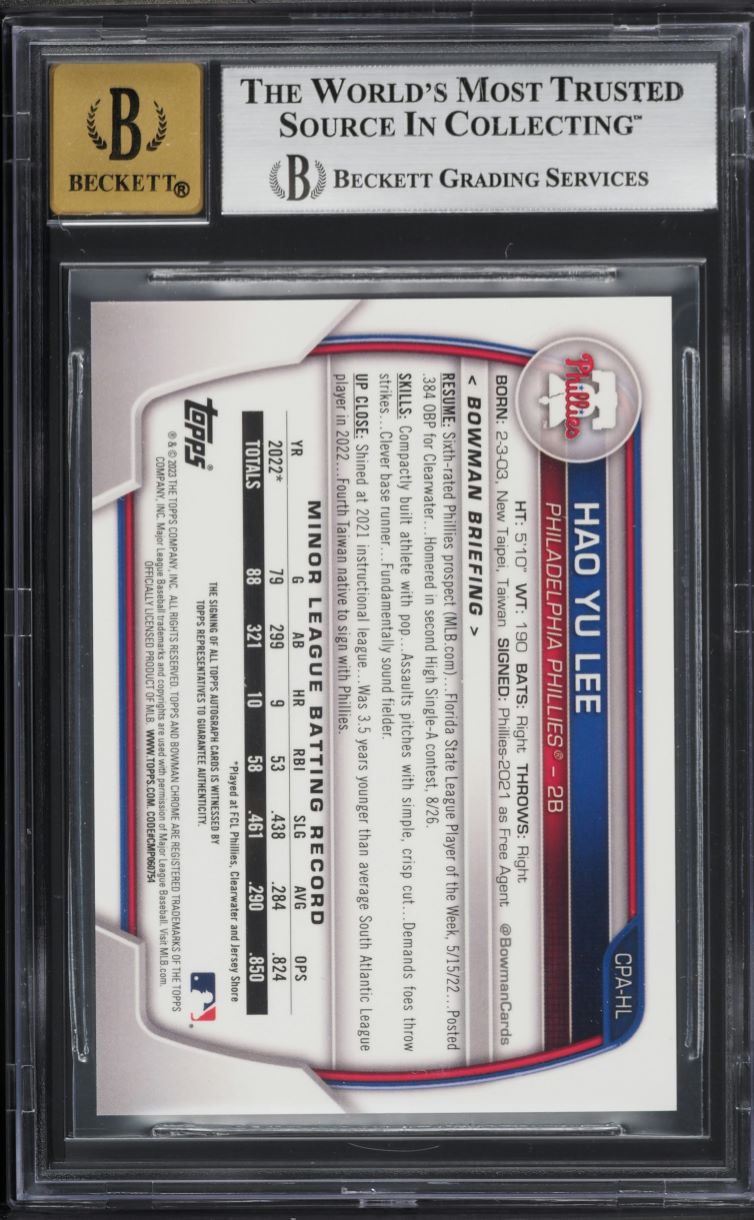 2023 Bowman Chrome Gold Refractor Hao Yu Lee PROSPECT AUTO /50 #CPA-HL BGS 9 MINT