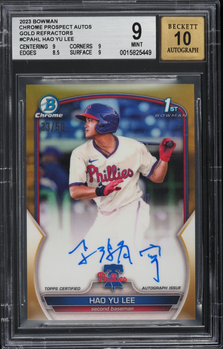 2023 Bowman Chrome Gold Refractor Hao Yu Lee PROSPECT AUTO /50 #CPA-HL BGS 9 MINT
