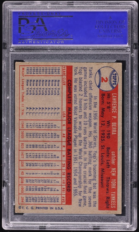1957 Topps Yogi Berra #2 PSA 4 VGEX