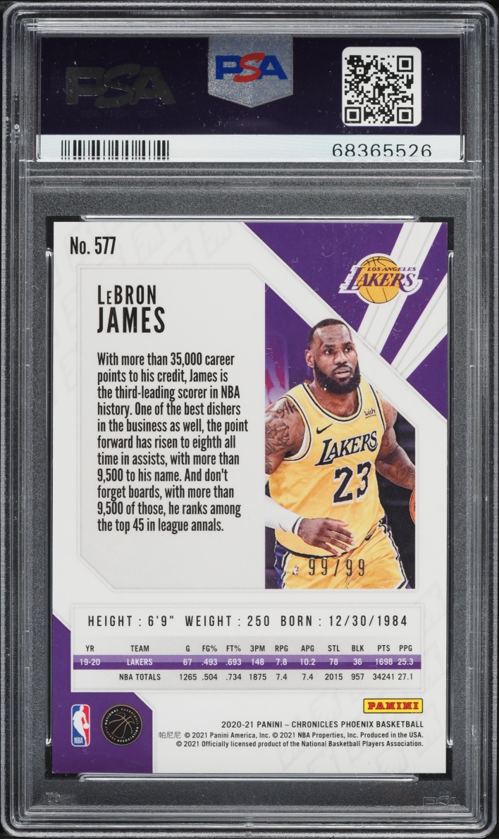 2020 Panini Chronicles Blue LeBron James 99/99 #577 PSA 9 MINT