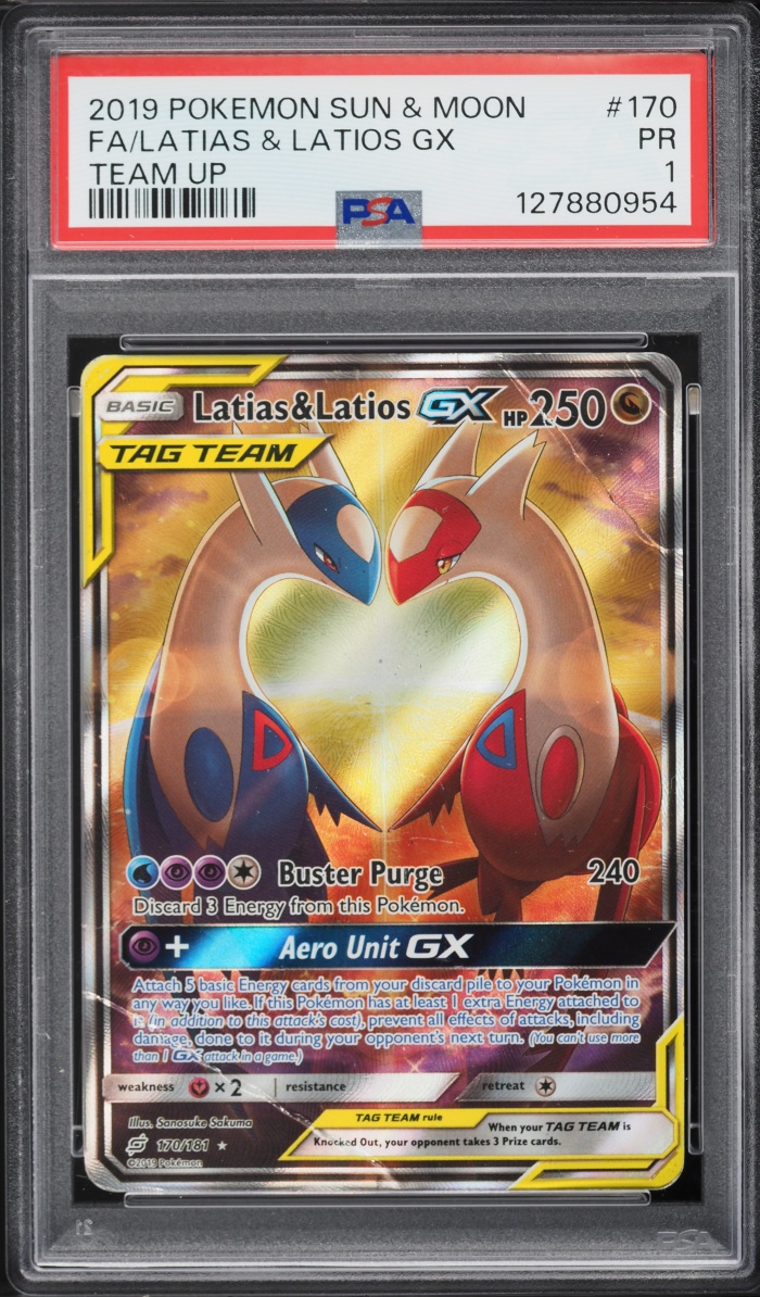 2019 Pokemon Sun & Moon Team Up Alt Art Latias & Latios GX #170 PSA 1 PR
