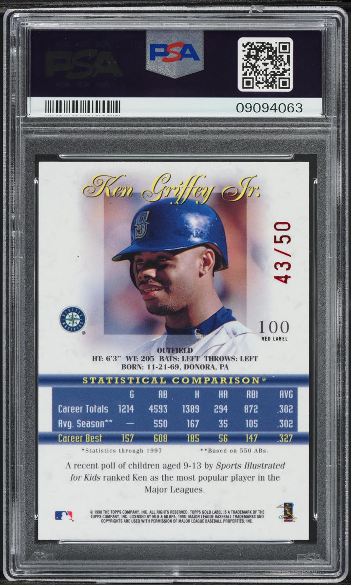 1998 Topps Gold Label Class 2 Red Ken Griffey Jr. /50 #100 PSA 9 MINT