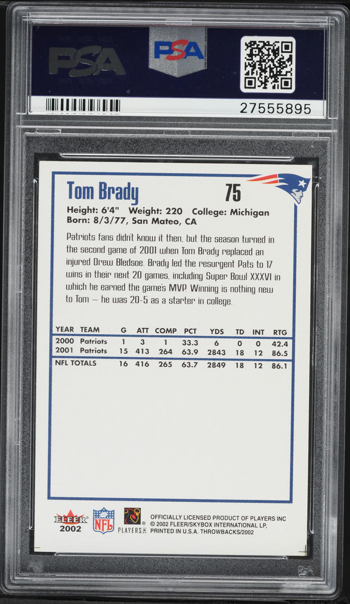 2002 Fleer Throwbacks Tom Brady #75 PSA 10 GEM MINT