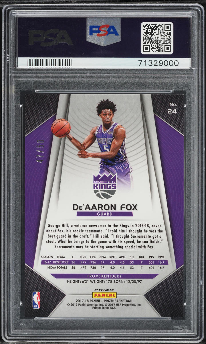 2017 Panini Prizm Fast Break Pink De'Aaron Fox ROOKIE /50 #24 PSA 10 GEM MINT