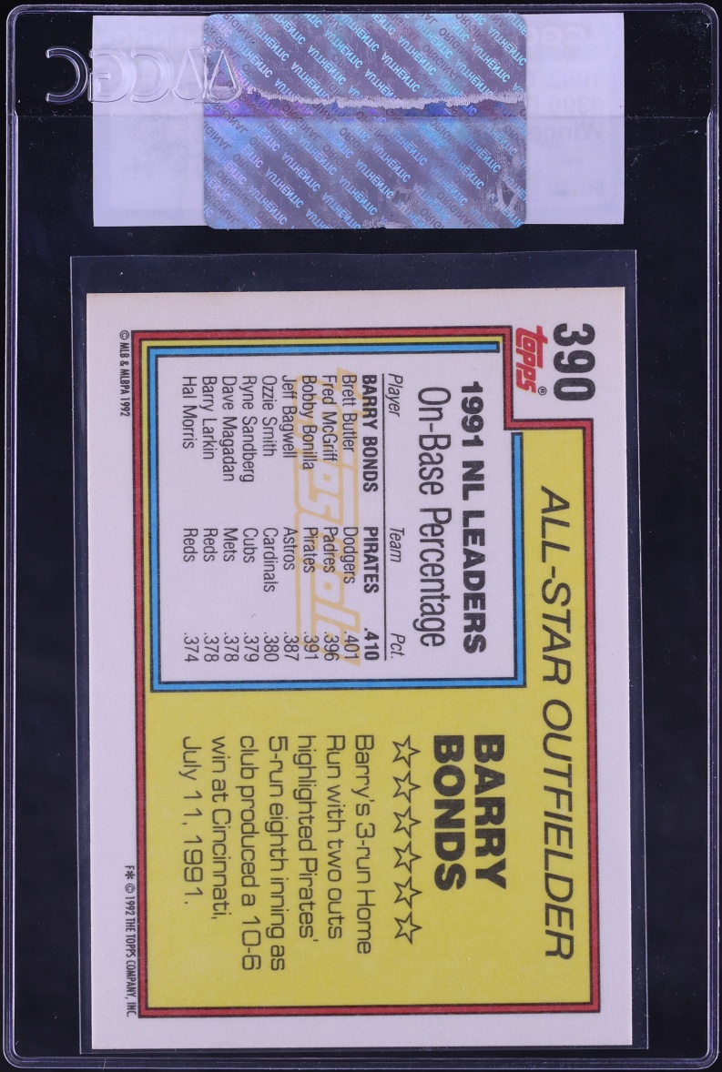 1992 Topps Gold Winner Barry Bonds #390 CGC AUTH
