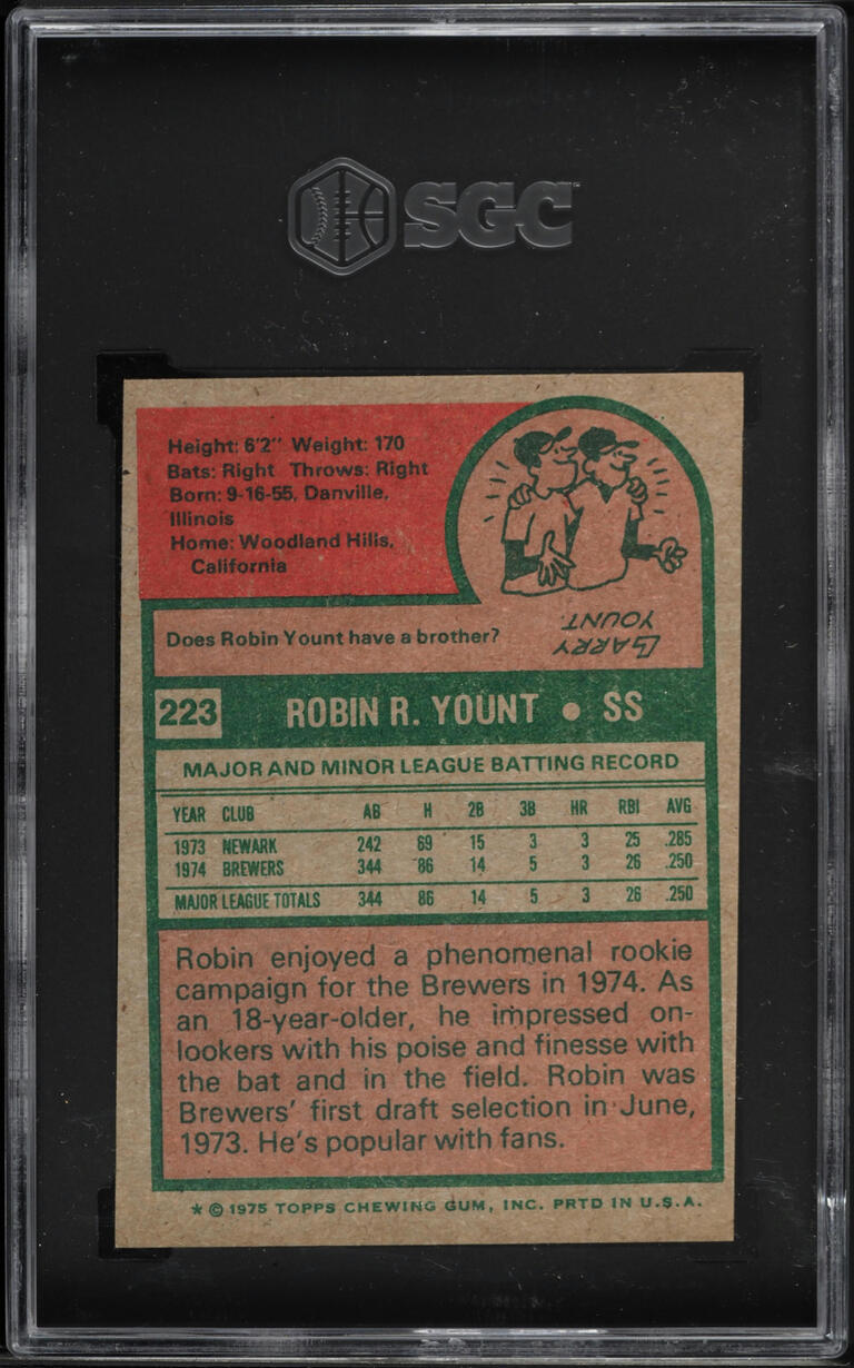 1975 Topps Robin Yount ROOKIE #223 SGC 5 EX