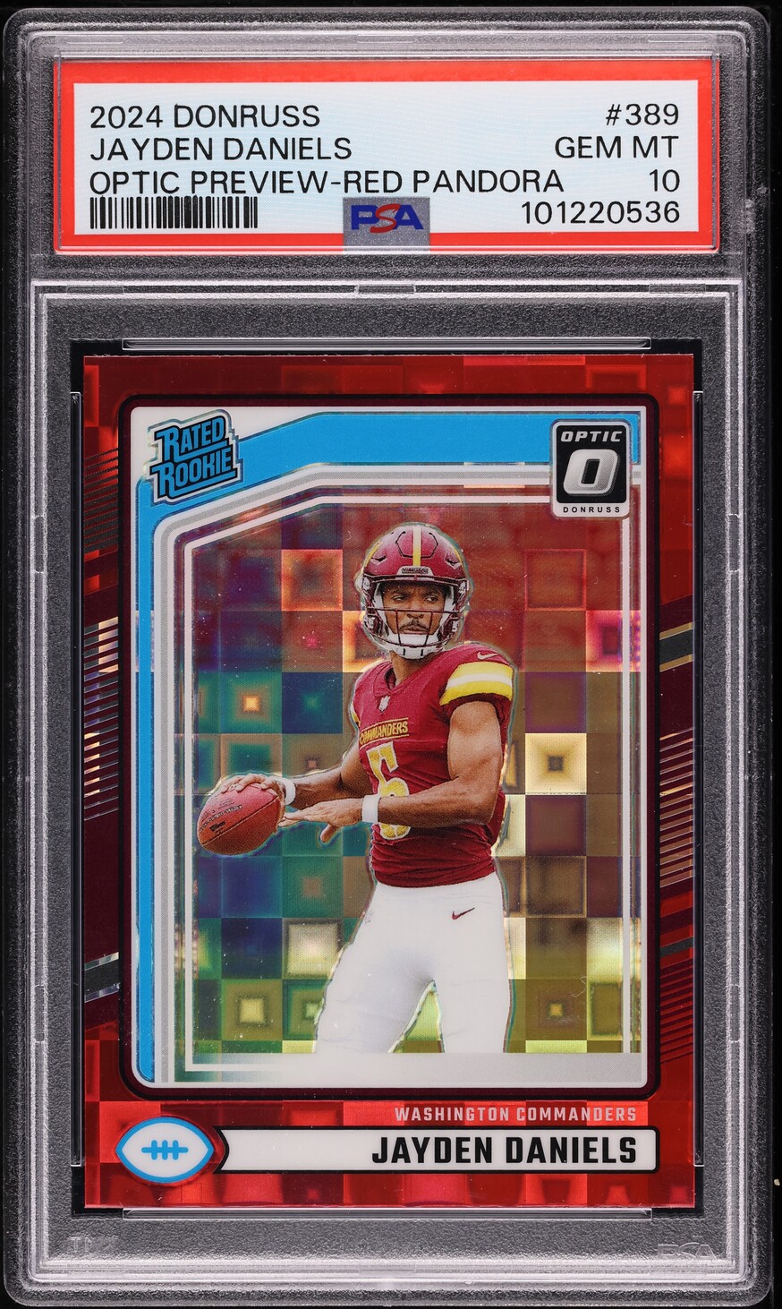 2024 Donruss Optic Preview Red Pandora Jayden Daniels ROOKIE #389 PSA 10 GEM MINT