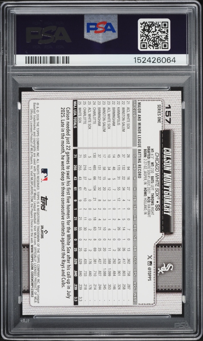 2026 Topps Colson Montgomery ROOKIE #157 PSA 10 GEM MINT