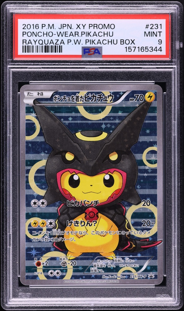 2016 Pokemon Japanese XY Promo Full Art Rayquaza Poncho Wearing Pikachu #231 PSA 9 MINT