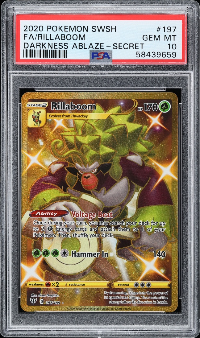 2020 Pokemon Sword & Shield Darkness Ablaze Gold Rare Rillaboom #197 PSA 10 GEM MINT