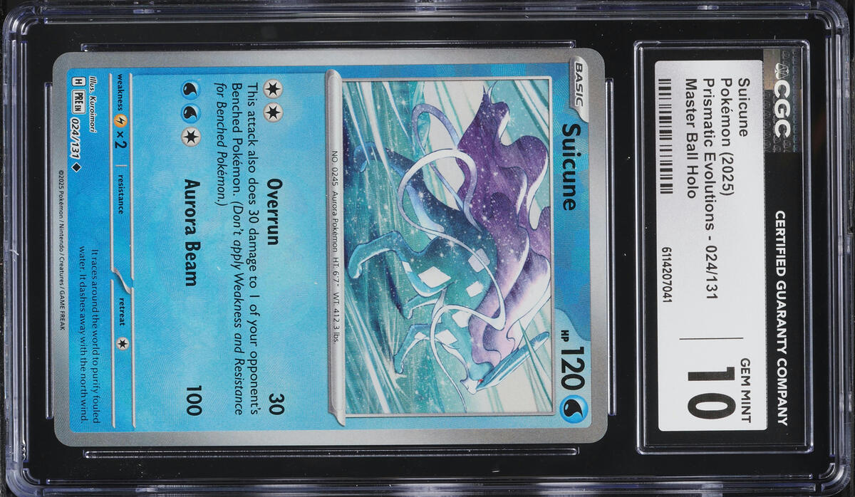 2025 Pokemon Scarlet & Violet Prismatic Evolutions Master Ball Holo Suicune #24 CGC 10 GEM MINT