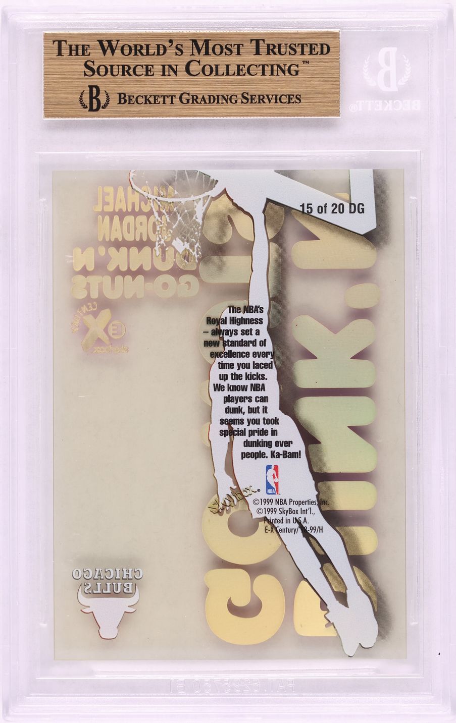 1998 Skybox E-X Century Dunk 'N Go Nuts Michael Jordan #15DG BGS 10 PRISTINE
