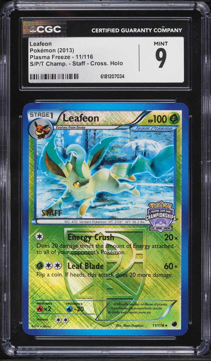 2013 Pokemon Black & White Plasma Freeze Championships Staff Holo Leafeon #11 CGC 9 MINT