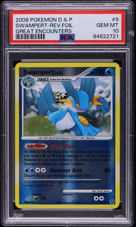 2008 Pokemon Diamond & Pearl Great Encounters Reverse Holo Swampert #9 PSA 10 GEM MINT