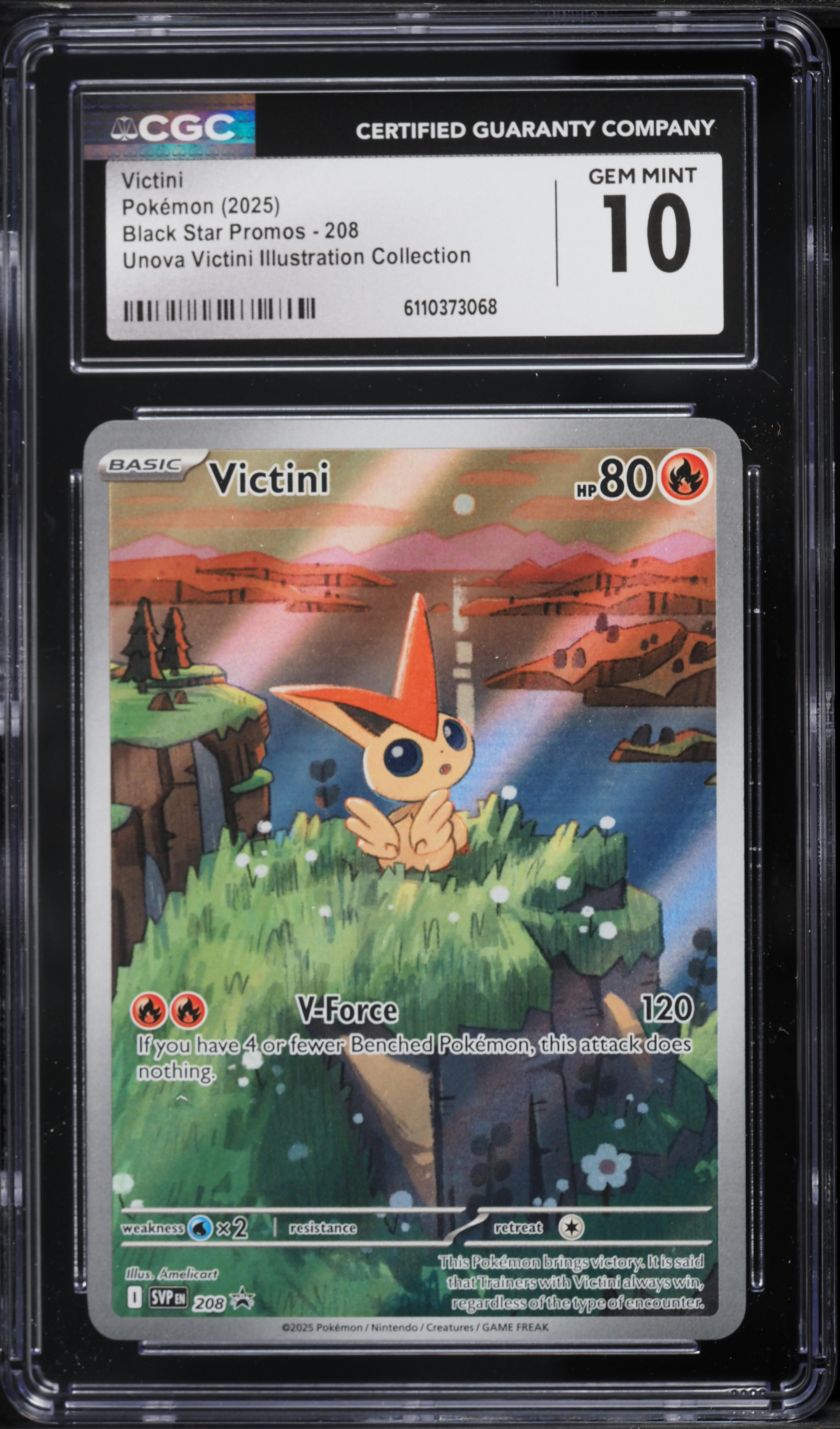 2025 Pokemon Scarlet & Violet Promo Unova Illustration Collection Full Art Victini #208 CGC 10