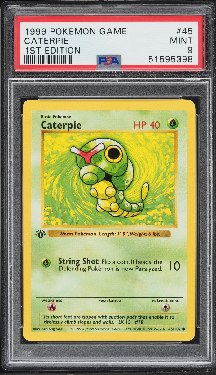 1999 Pokemon Base Set Shadowless 1st Edition Caterpie #45 PSA 9 MINT