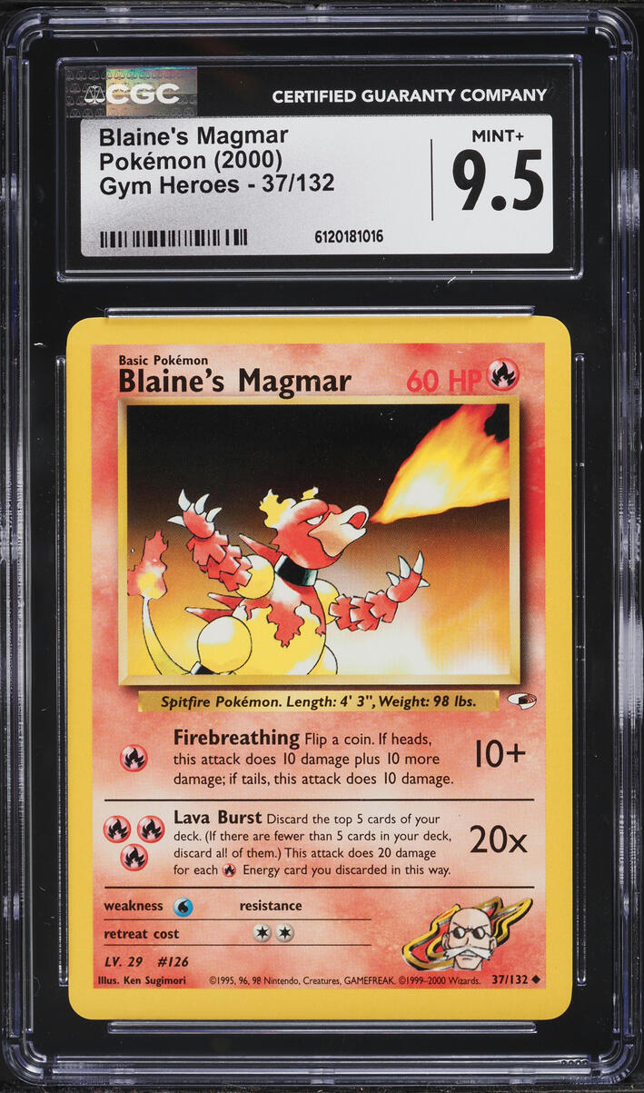 2000 Pokemon Gym Heroes Blaine's Magmar #37 CGC 9.5 MINT+