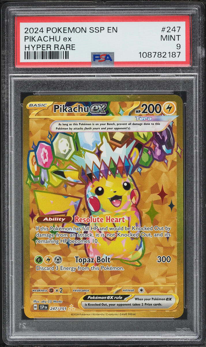 2024 Pokemon Scarlet & Violet Surging Sparks Gold Rare Pikachu EX #247 PSA 9 MINT