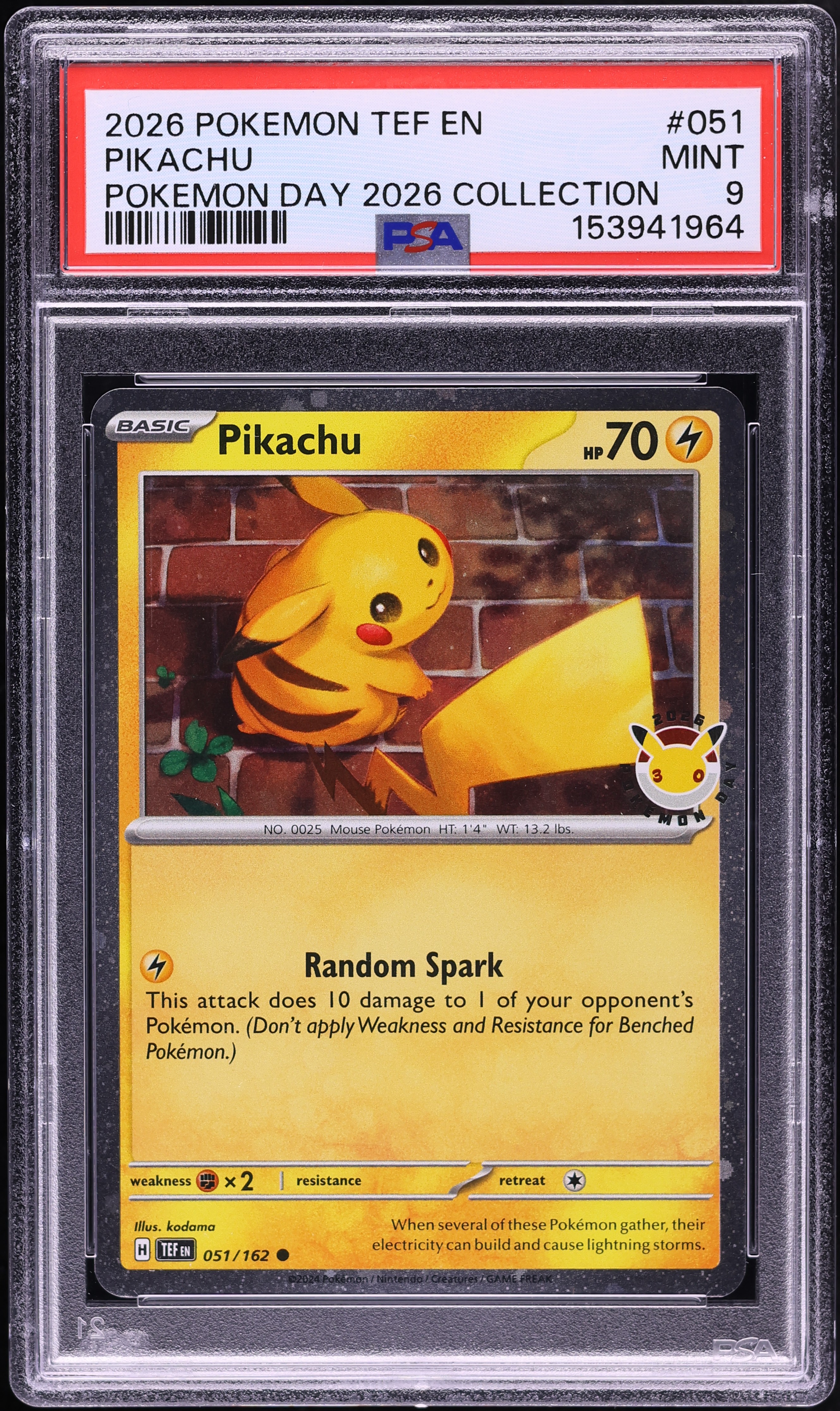 2026 Pokemon Scarlet & Violet Temporal Forces Day Collection Holo Pikachu #51 PSA 9 MINT