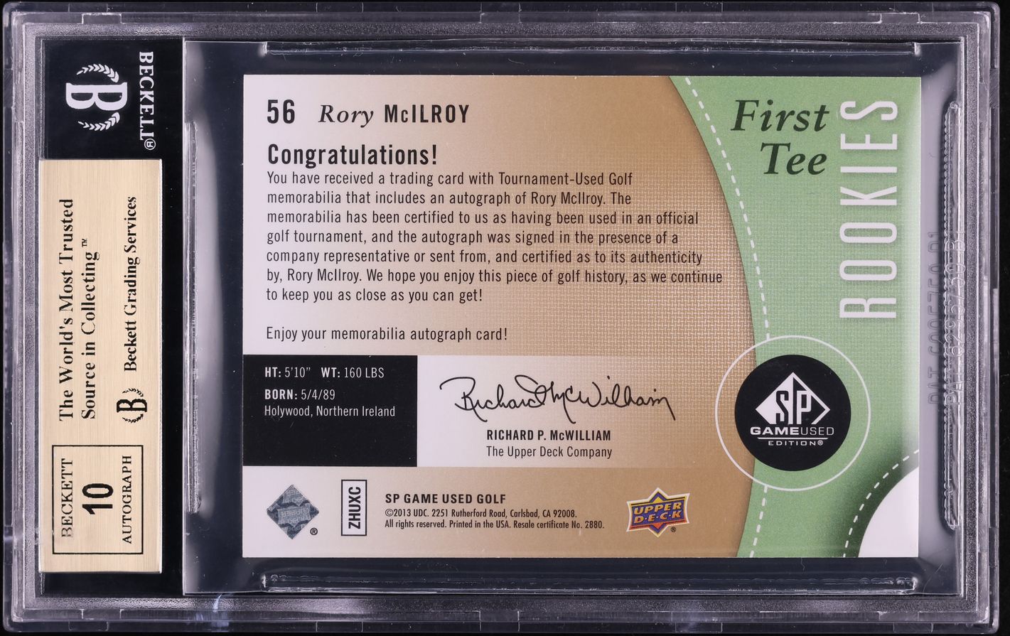 2014 SP Game Used Rory McIlroy ROOKIE PATCH AUTO /199 #56 BGS 9.5 GEM MINT