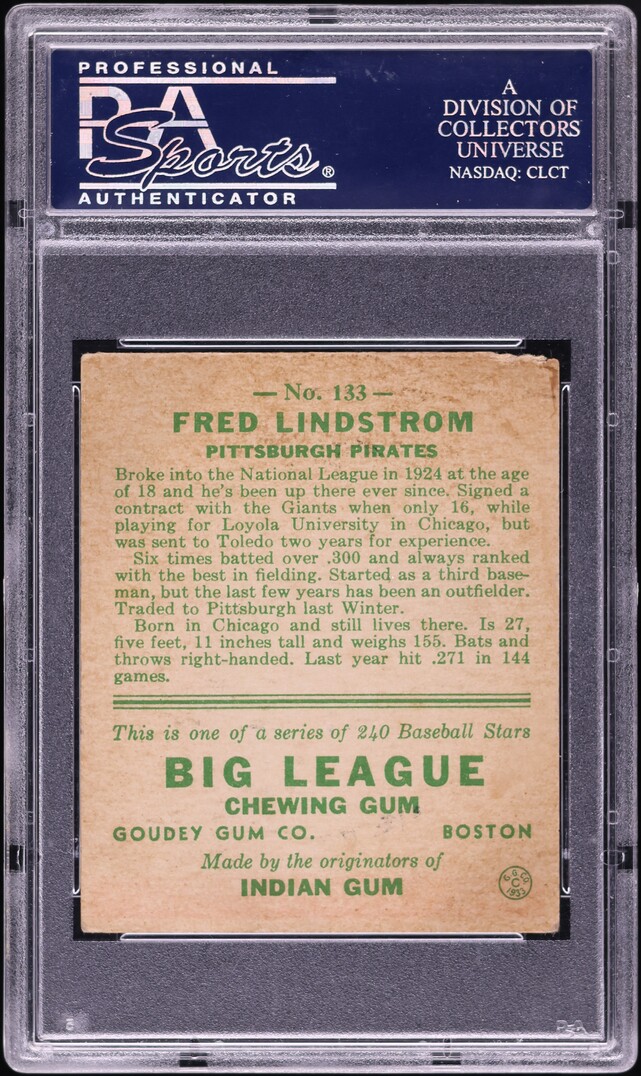 1933 Goudey Fred Lindstrom #133 PSA 2 GD