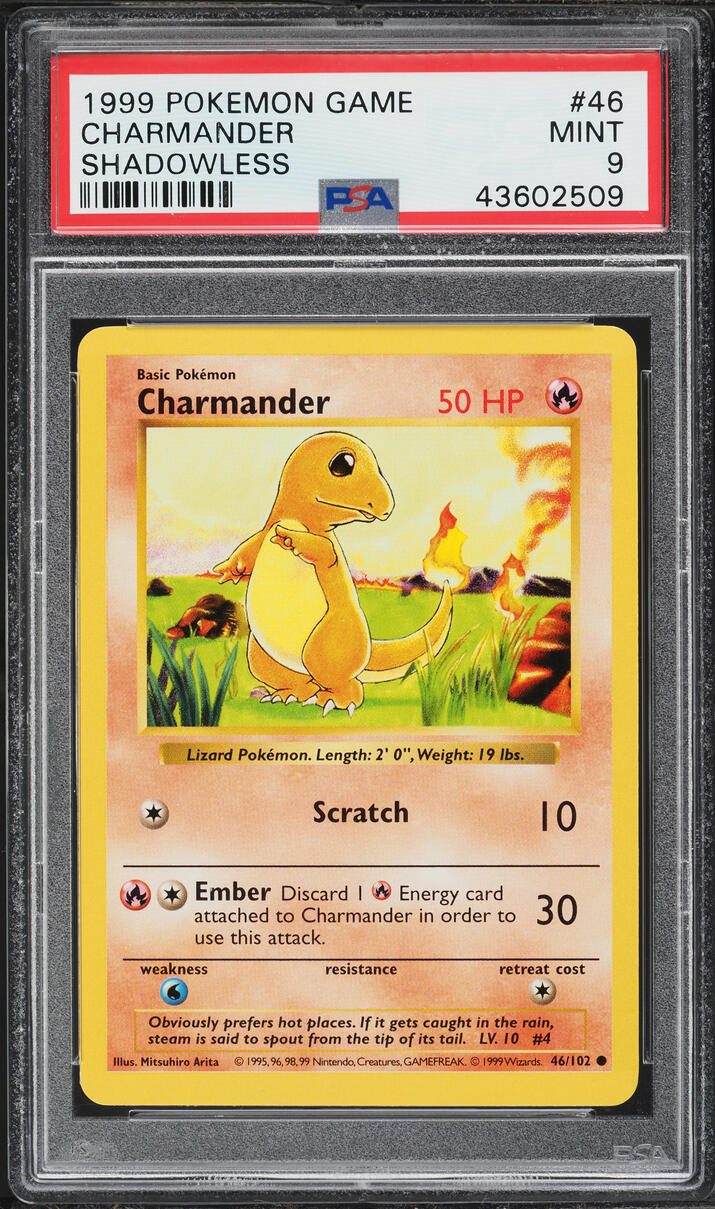 1999 Pokemon Base Set Shadowless Charmander #46 PSA 9 MINT