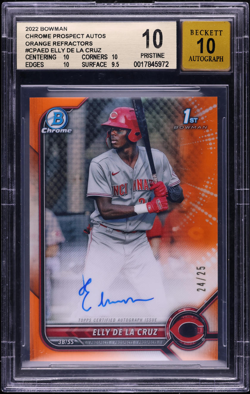 2022 Bowman Chrome Orange Refractor Elly De La Cruz PROSPECT AUTO /25 BGS 10