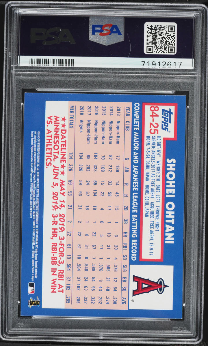 2019 Topps Update '84 Shohei Ohtani ROOKIE #84-25 PSA 10 GEM MINT