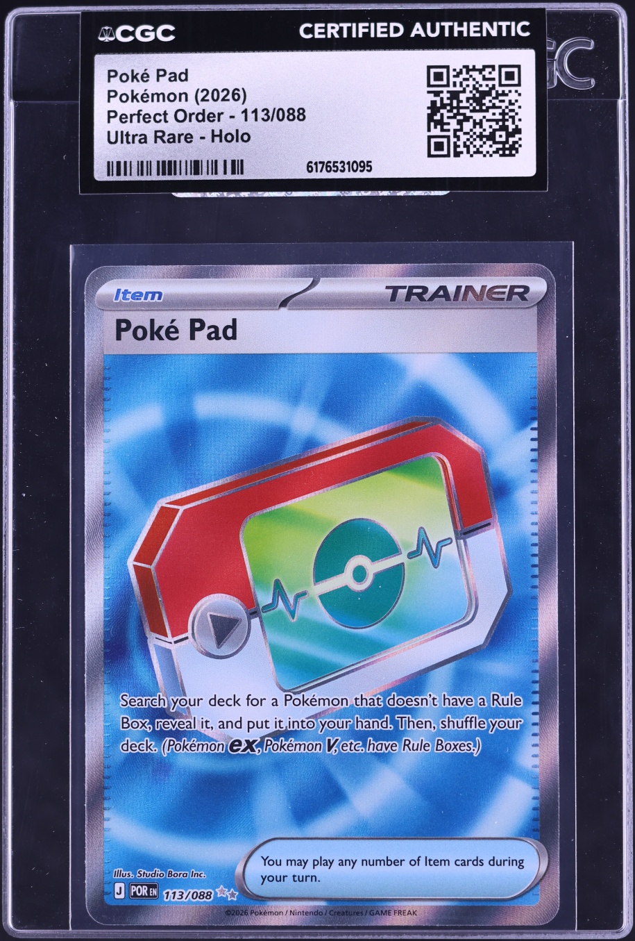 2026 Pokemon Mega Evolution Perfect Order Full Art Poke Pad #113 CGC AUTH