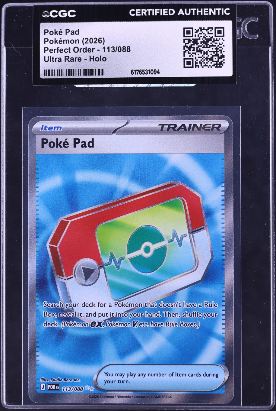 2026 Pokemon Mega Evolution Perfect Order Full Art Poke Pad #113 CGC AUTH