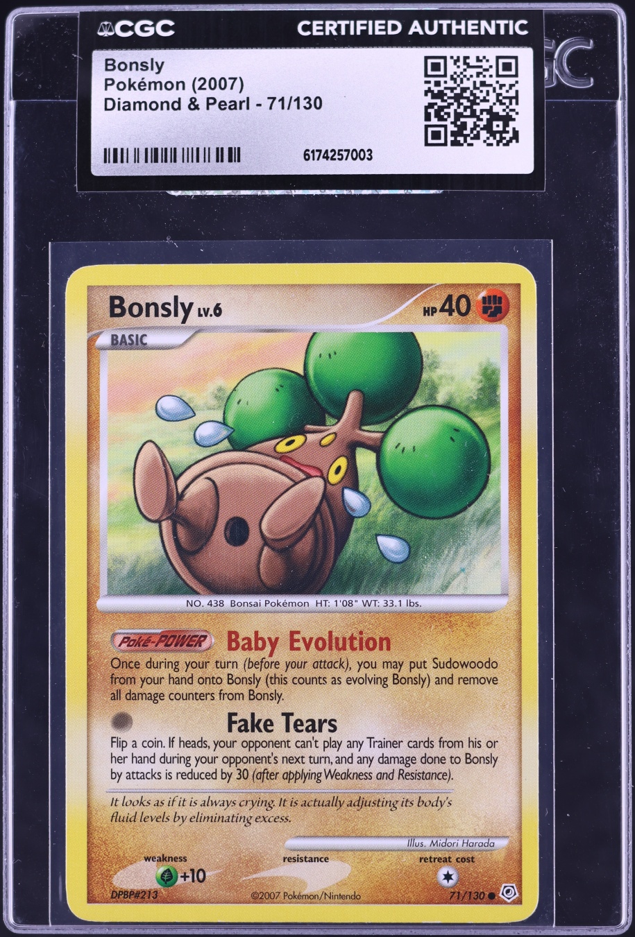 2007 Pokemon Diamond & Pearl Bonsly #71 CGC AUTH
