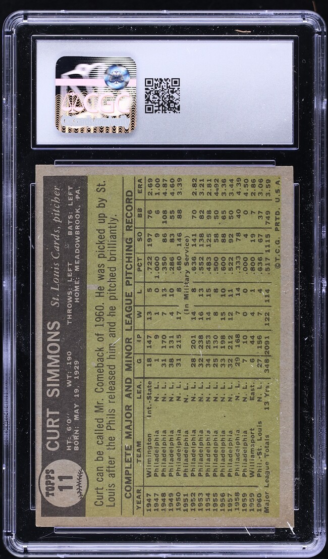 1961 Topps Curt Simmons #11 CGC 5.5 EX+