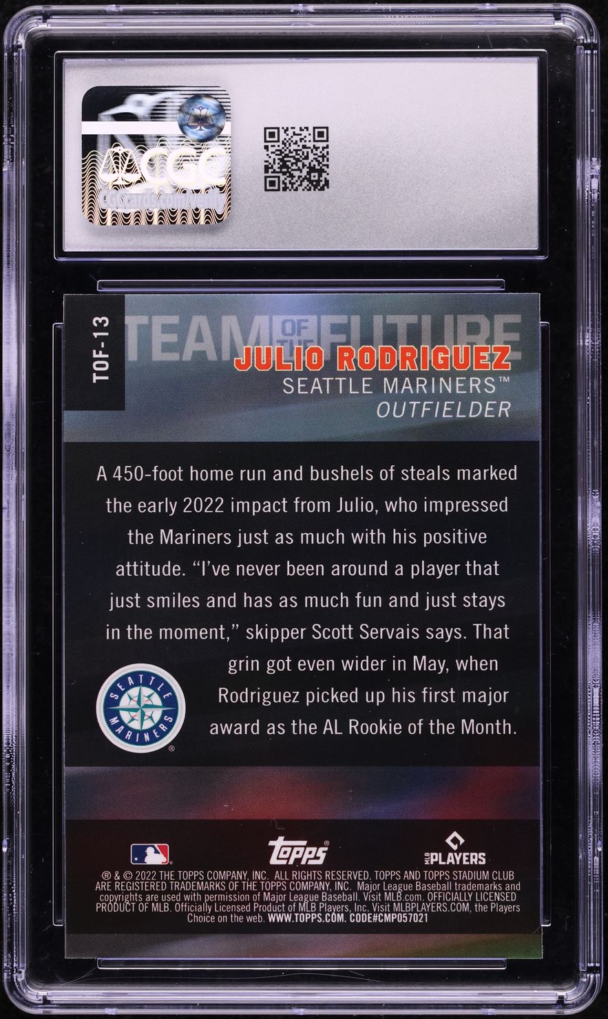 2022 Stadium Club Chrome Team Of The Future Julio Rodriguez #TOF-13 CGC 9.5