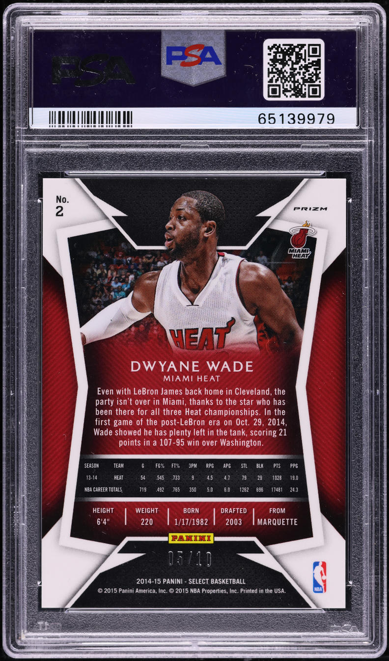 2014 Select Gold Prizm Dwyane Wade /10 #2 PSA 10 GEM MINT