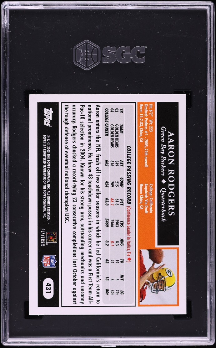 2005 Topps Football 50th Anniversary Aaron Rodgers ROOKIE #431 SGC 9 MINT