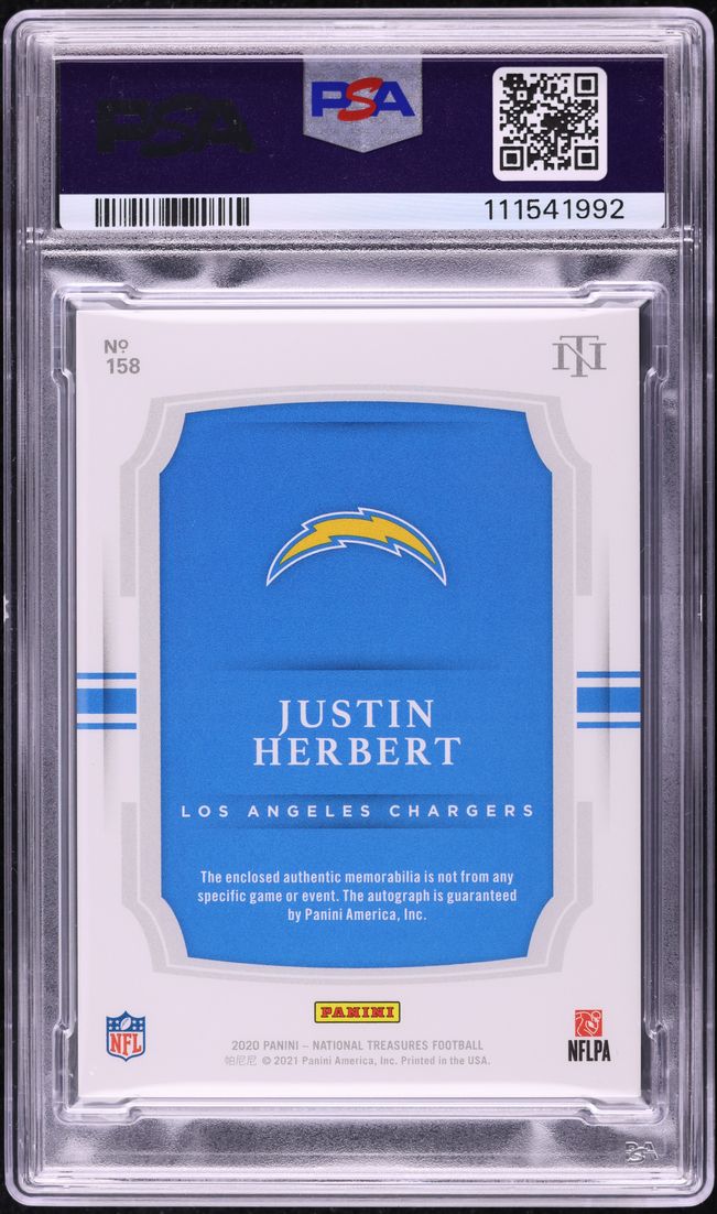 2020 National Treasures Green Justin Herbert RC PATCH AUTO DNA 10 /10 PSA AUTH