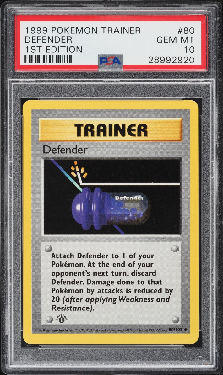 1999 Pokemon Base Set Shadowless 1st Edition Defender #80 PSA 10 GEM MINT