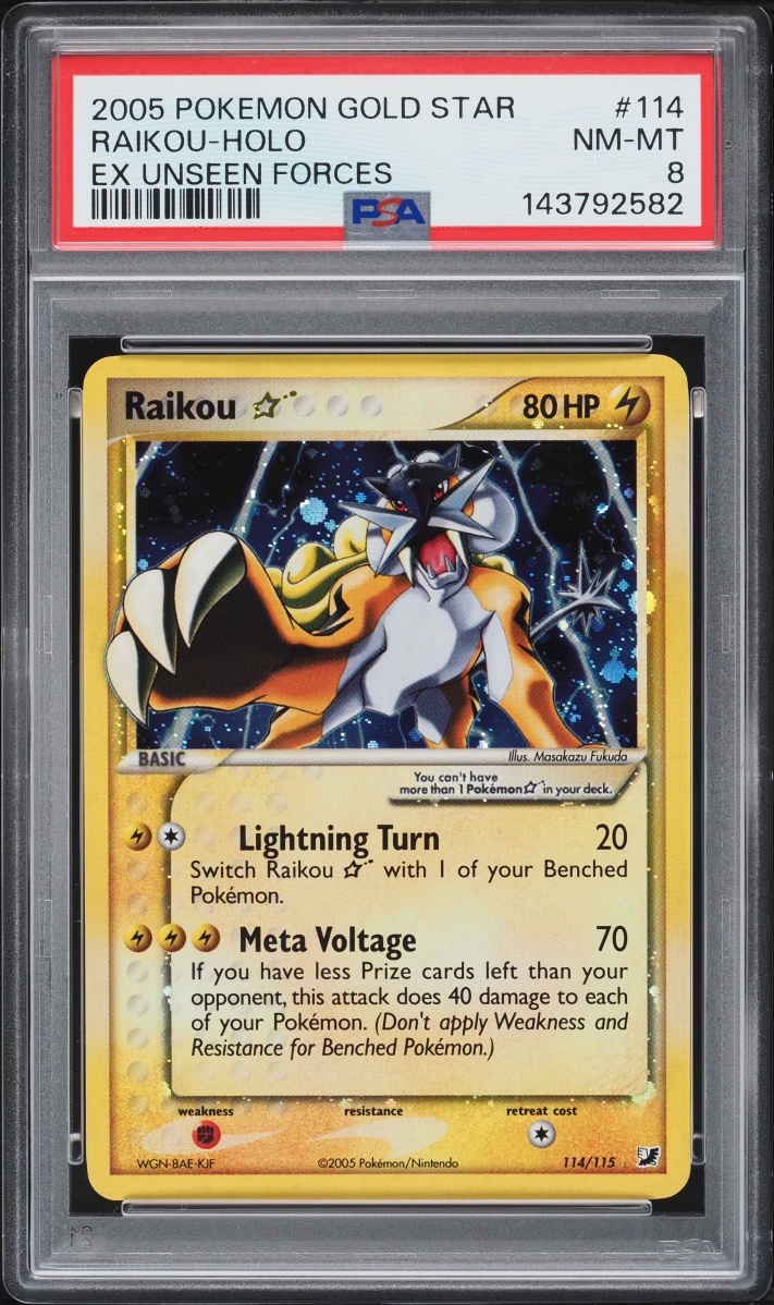 2005 Pokemon EX Unseen Forces Holo Raikou Gold Star #114 PSA 8 NM-MT